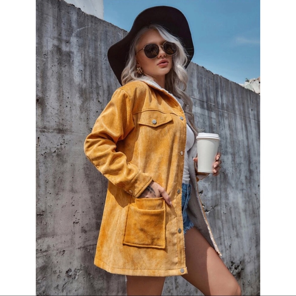 Corduroy TEDDY lined coat - Picture 3 of 14